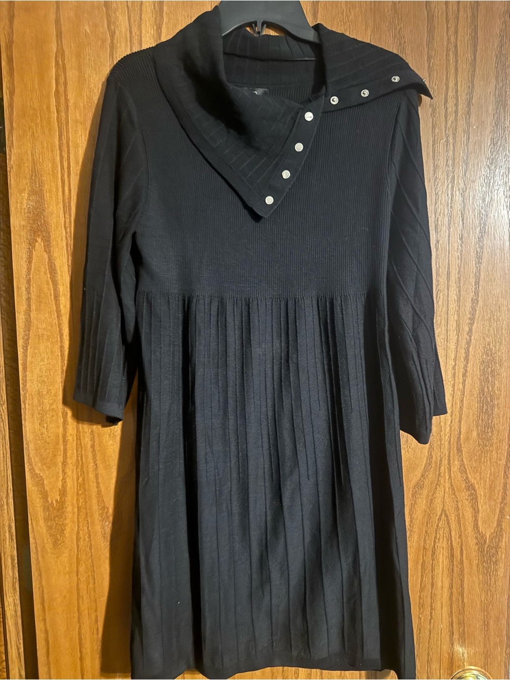 Style & Co. Black Ribbed Pleated Snap-Accent Dress